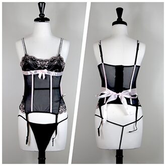 Lace Bustier And Thong Set - Maat: S Zwart / Roze