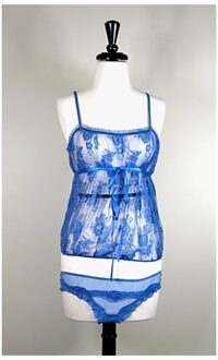 Lace Camisole And Thong Set - Blauw - Maat: S/M