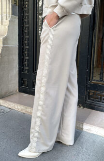 Lace Detail Wide Leg Broek Beige