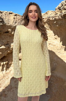 Lace Flared Mouwen Jurk Butter Yellow Geel