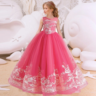 Lace Formal Dress for Girls Embroidery Wedding Princess Children Tailing Prom Girls Dresses Tutu Host Flower Party Kids Clothes