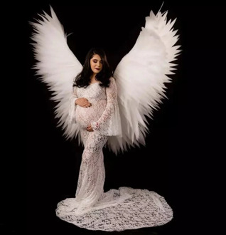 Lace Maternity Dresses For PhotoSexy Flare Sleeve Shoulder Pregnancy Long Dress Photography Pregnant Women Baby Shower