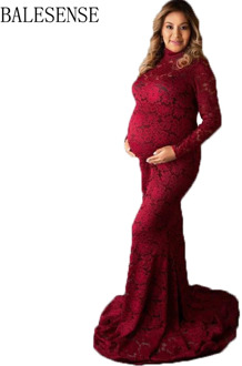 Lace Maxi Gown Maternity Dresses for PhotoShoot Elegant Pregnant Women Long Sleeve Turtleneck Baby Shower Dress Photography Prop