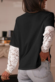 Lace Sleeve Gelaagd Top Zwart
