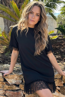 Lace T-shirt Dress Black Zwart