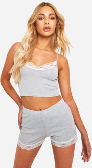 Lace Trim Cami And Short Set, Grey - 14