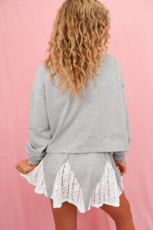 Lace Trim Sweatshirt Rok Set - maat XL Grijs