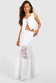 Lace Trim Tiered Maxi Skirt, Ivory - 10