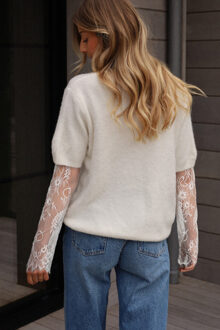 Lace-trimmed trui Ivoor