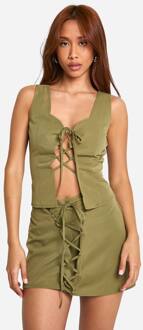 Lace Up Front Mini Skirt -> Mini Rok Met Vetersluiting Aan De Voorkant, Olive - 42