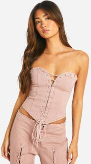 Lace Up Gebogen Zoom Denim Corset, Pink - 42