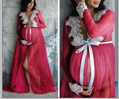 Lace V-Neck Hollow Out Maternity Dresses For Photo Shoot Pregnant Woman Clothes Long-Length Photography Props