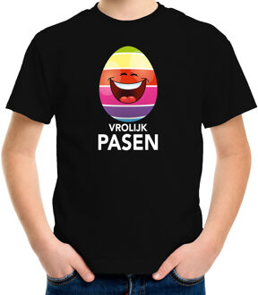 Lachend Paasei vrolijk Pasen t-shirt / shirt - zwart - kinderen - Paas kleding / outfit M (134-140)