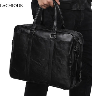 Lachiour Genuine Leather Briefcase High Qaulity Men Real Cowhide Leather Handbags Male Business Office A4 Laptop Bag Travel Tote