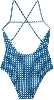 Lacoste Dames/Dames Robert George Geometrisch Eendelig Zwempak (Blauw/Wit) - maat