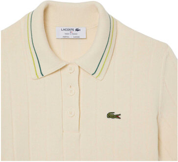 Lacoste Dames Geribbelde Slanke Polo Shirt (Crème) - XS