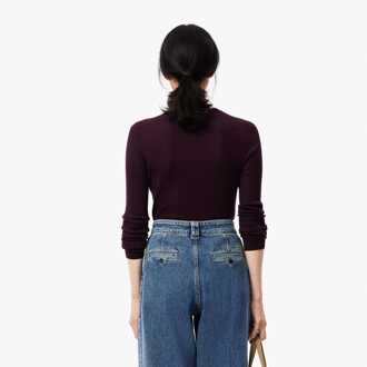 Lacoste Dames Lacoste Merino Wol 3D Gebreid Vest in rood kastanjebruin - maat EU 38 / UK 10