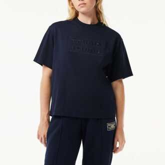 Lacoste Dames Lacoste Oversized Katoenen Tennis Geborduurd T-shirt in Navy - EU 34 / UK 6