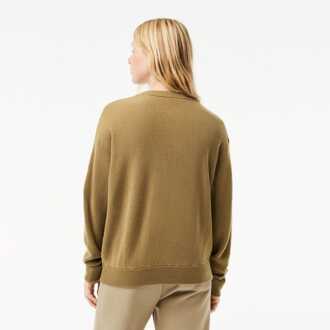 Lacoste Dames Lacoste Relaxed Fit Gekaarde Wol Moss Stitch Trui in Bruin - EU 34 / UK 6