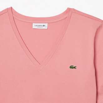 Lacoste Dames Lacoste Relaxed-Fit Zacht Katoenen V-Hals T-shirt in Roze - maat EU 36 / UK 8
