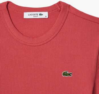 Lacoste Dames Lacoste Slim Fit Geribd Katoenen T-shirt in Rood