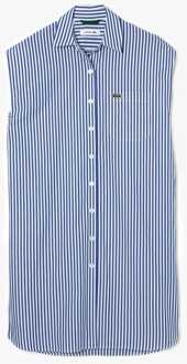 Lacoste Dames Mouwloze Loose Fit Gestreepte Popeline Jurk in Strepen Blauw en wit