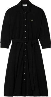 Lacoste Dames Piqué 3/4 Mouw Polo Jurk (Zwart) - EU 38 / UK 10