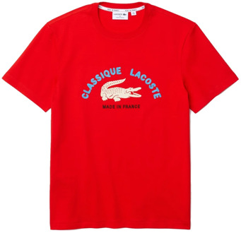 Lacoste Franse biologische rode geborduurde T-shirts Lacoste , Red , Heren - S