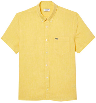 Lacoste Gele Linnen Overhemd Lacoste , Yellow , Heren - 3XL