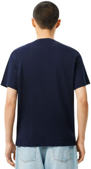 Lacoste Heren Colour Block Katoenen T-Shirt (Marine, Rood) Navy