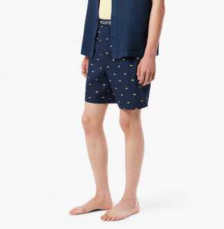 Lacoste Heren Lacoste Bedrukte Poplin Pyjamashort in Navy - S
