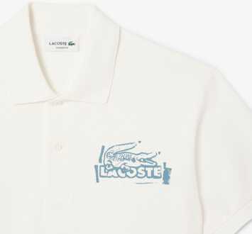 Lacoste Heren Lacoste Classic Fit Bedrukt L.12.12 Poloshirt in Crème