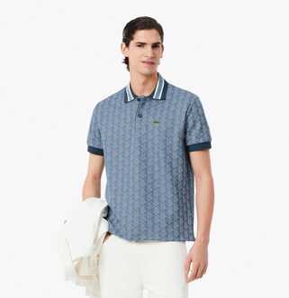 Lacoste Heren Lacoste Classic-Fit Monogram Jacquard Poloshirt in Blauw - maat XS