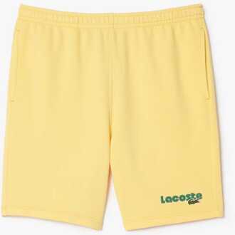 Lacoste Heren Lacoste Gewassen Effect Bedrukte Fleece Shorts in Geel - XS