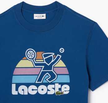 Lacoste Heren Lacoste Gewassen Effect Tennis Paris T-shirt in Blauw - XS