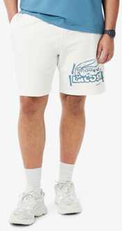 Lacoste Heren Lacoste Katoenen Graphic Fleece Korte Broek in Crème