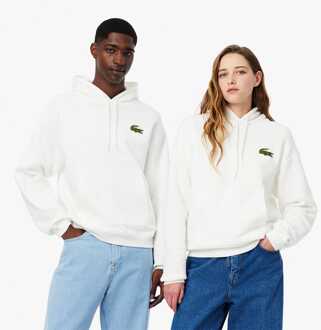 Lacoste Heren Lacoste Loose-Fit Badge Accent Hoodie in Crème - maat 2XS