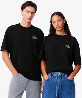 Lacoste Heren Lacoste Loose-Fit Heavy Cotton Badge T-shirt in Zwart - XS