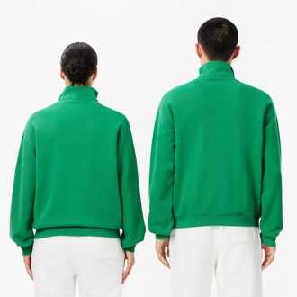 Lacoste Heren Lacoste Loose Fit Zip Neck Badge Accent Sweatshirt in Groen - maat S