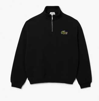 Lacoste Heren Lacoste Loose-Fit Zip Neck Badge Accent Sweatshirt in Zwart - XS
