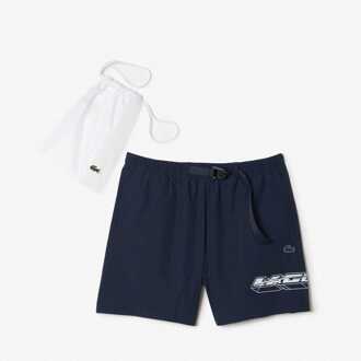 Lacoste Heren Lacoste Quick Dry Logo Stripe zwembroek in blauw