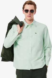 Lacoste Heren Lacoste Regular-Fit Gestreept Oxford Overhemd in Wit - maat