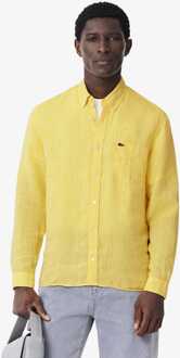 Lacoste Heren Lacoste Regular-Fit Linnen Overhemd in Geel - 15.75 inch