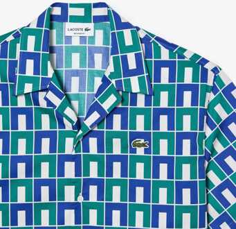 Lacoste Heren Lacoste Relaxed Fit Overhemd met print in blauw - maat