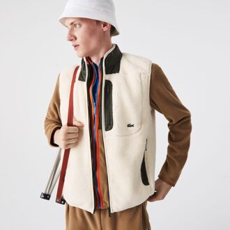 Lacoste Heren Lacoste Sherpa Fleece Vest in Crème
