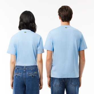 Lacoste Heren Lacoste Signature Print Katoenen T-shirt in Lichtblauw - XS