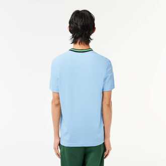 Lacoste Heren Lacoste Stripe Collar Stretch Piqué T-shirt in Lichtblauw