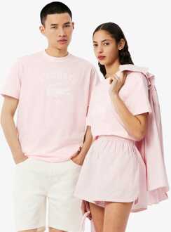 Lacoste Heren Lacoste T-shirt met handtekeningprint in katoen, roze - maat