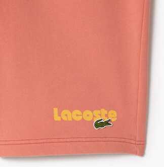 Lacoste Heren Lacoste Washed Effect Bedrukte Fleece Shorts in Rood - XS
