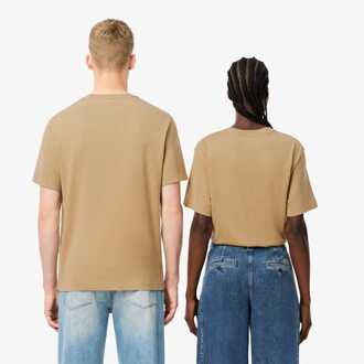 Lacoste Heren Lacoste Washed Effect Heavy Cotton T-shirt in Beige - maat